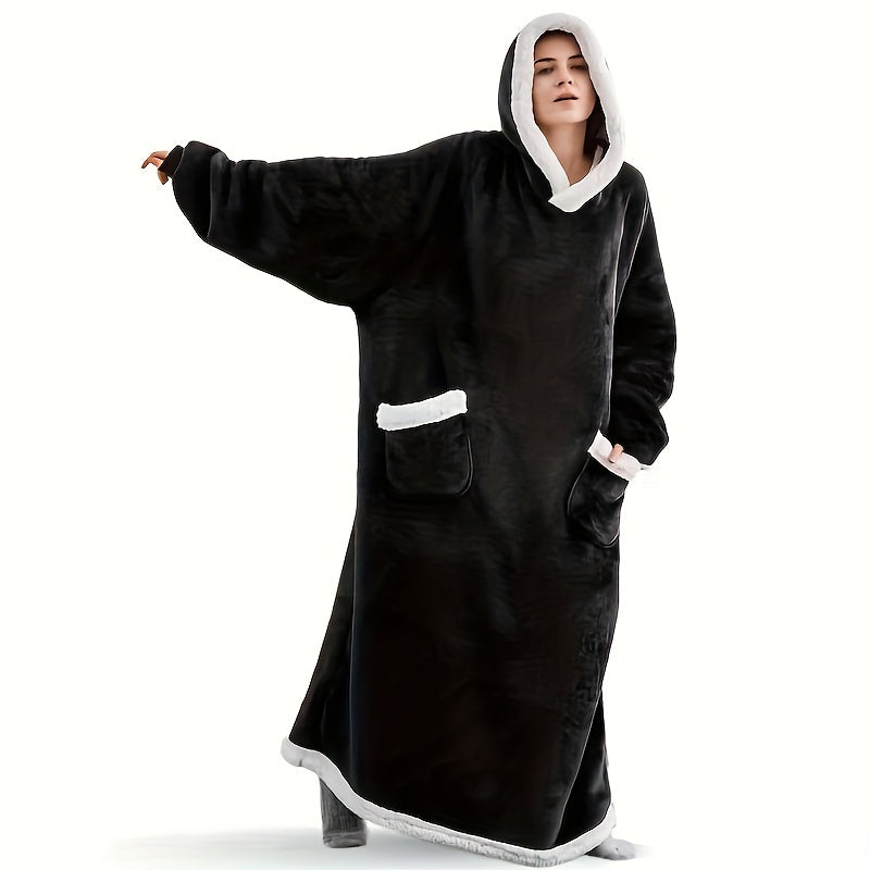 Hooded Flannel TV Blanket – Black, 120 × 78 cm
