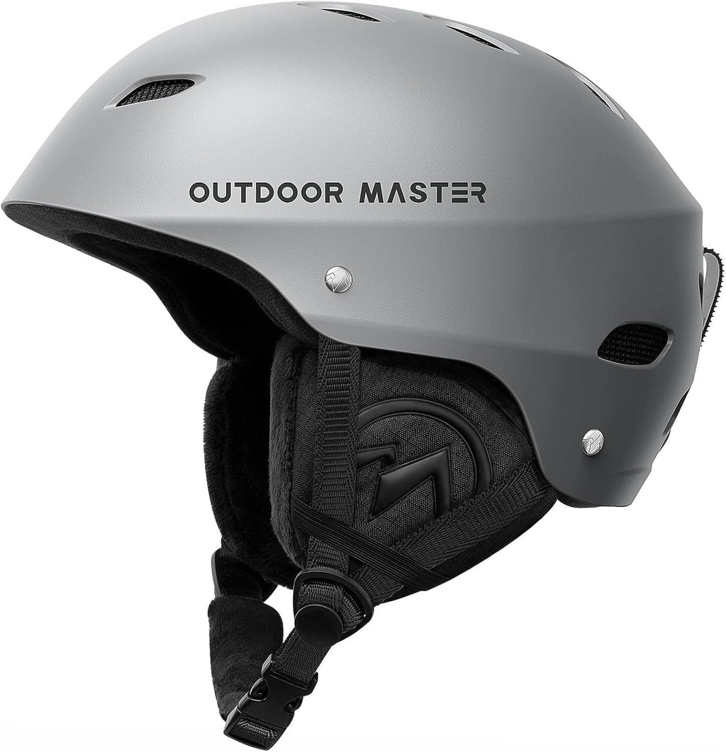 OutdoorMaster Kelvin Ski Helmet - with ASTM Certified Safety, 9 Options - for Men, Women & Youth-Grey,Large