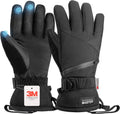 OutdoorMaster Ski Snow Gloves for Women & Men - 3M Thinsulate Waterproof Snowboard Winter Warm Windproof Snowmobile Gloves with Double-Pocket-Black,Large