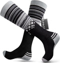OutdoorMaster Ski Socks 2-Pack Merino Wool, Over The Calf Non-Slip Cuff for Men & Women-Black,Large