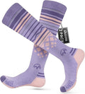 OutdoorMaster Ski Socks 2-Pack Merino Wool, Over The Calf Non-Slip Cuff for Men & Women-Purple Pink,Medium