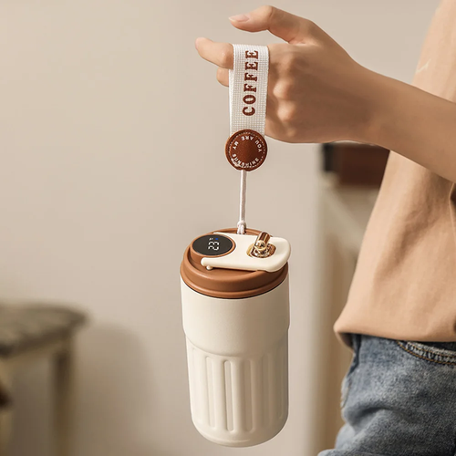 450ml LED Temperature Display Insulated Tumbler – Brown