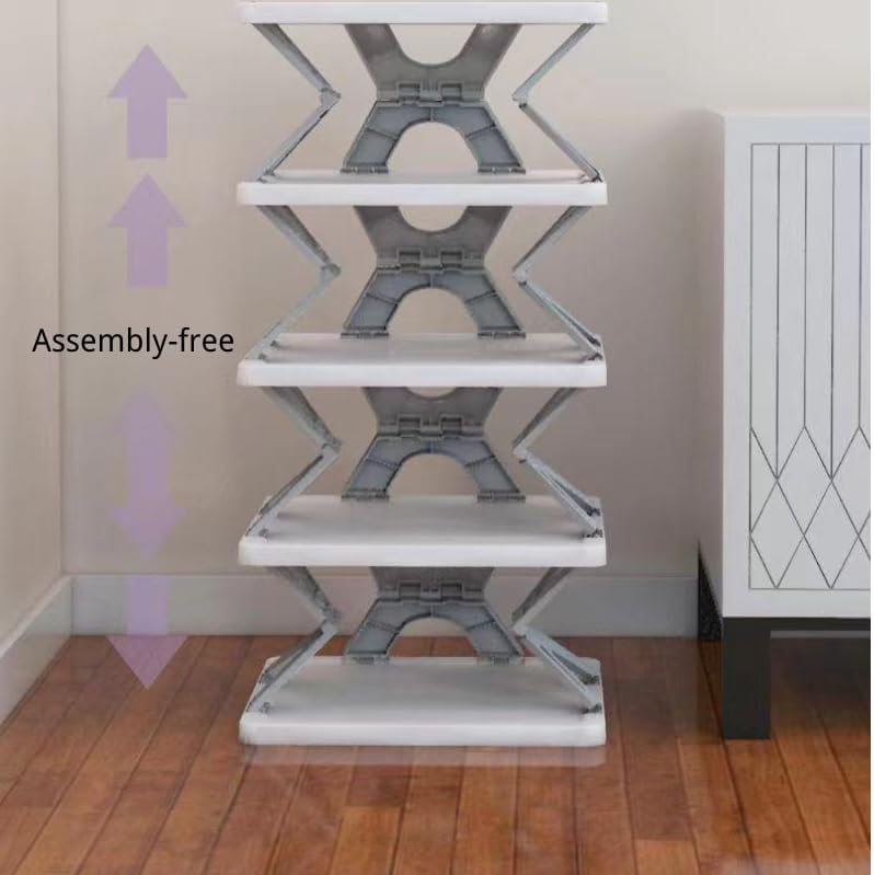 Foldable Five-Tier Vertical Shoe Rack – Purple & White