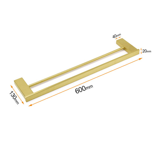 600mm Square Double Towel Rail – Brushed Gold