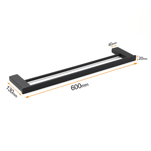 600mm Square Double Towel Rail – Matte Black