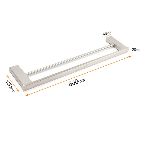 600mm Square Double Towel Rail – Brushed Nickel