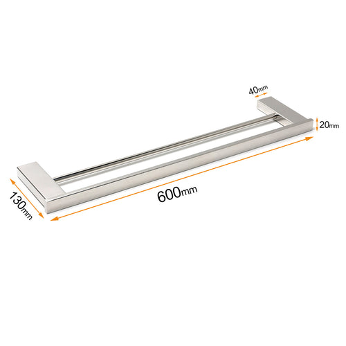 600mm Square Double Towel Rail – Chrome