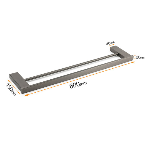 600mm Square Double Towel Rail – Gunmetal