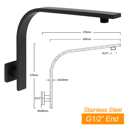 8" Square Gooseneck Rain Shower Set – Matte Black