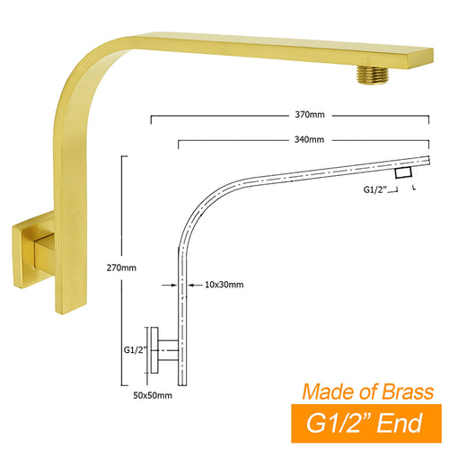 10" Square Gooseneck Rain Shower Set – Brushed Gold