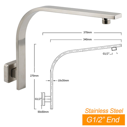 8" Square Gooseneck Rain Shower Set – Brushed Nickel