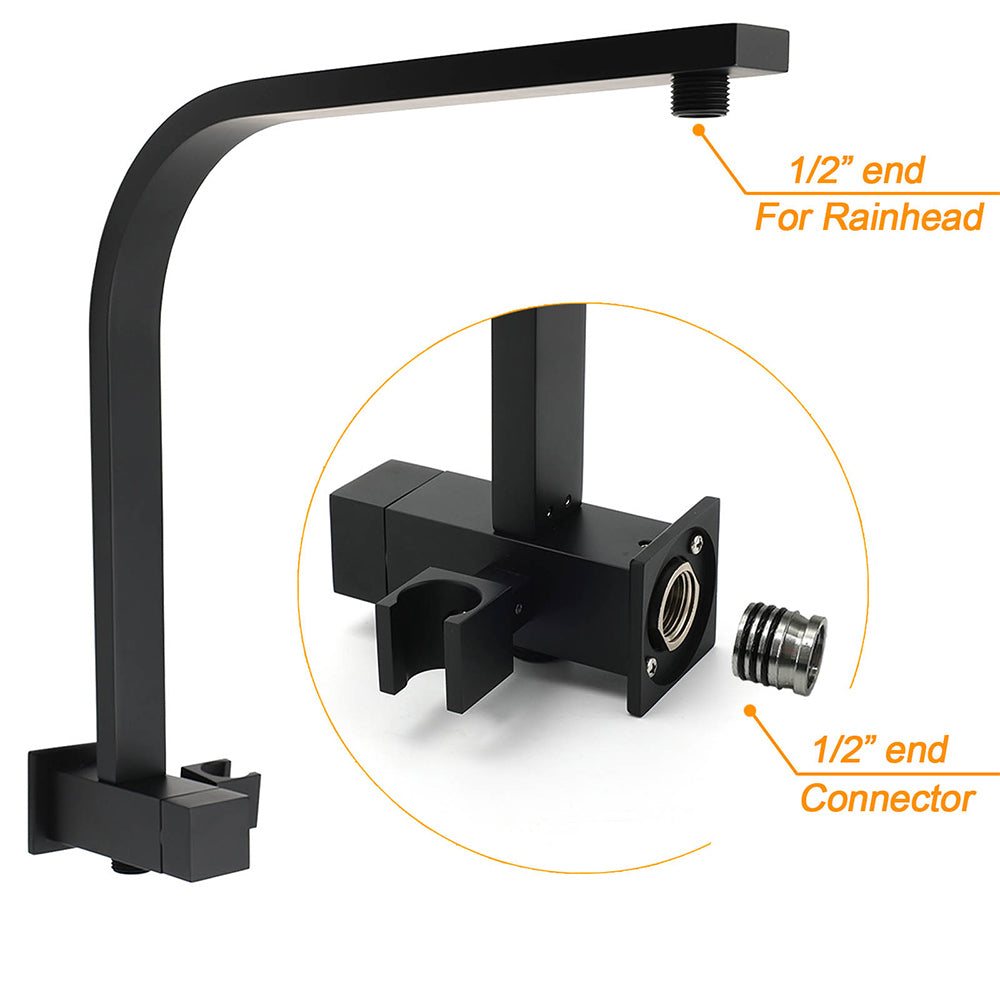 Matt Black Square 10" SUS Shower Head 3 Modes Handheld Gooseneck Arm Twin Set