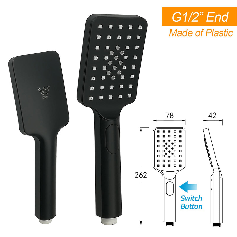 Matt Black Square 10" SUS Shower Head 3 Modes Handheld Gooseneck Arm Twin Set