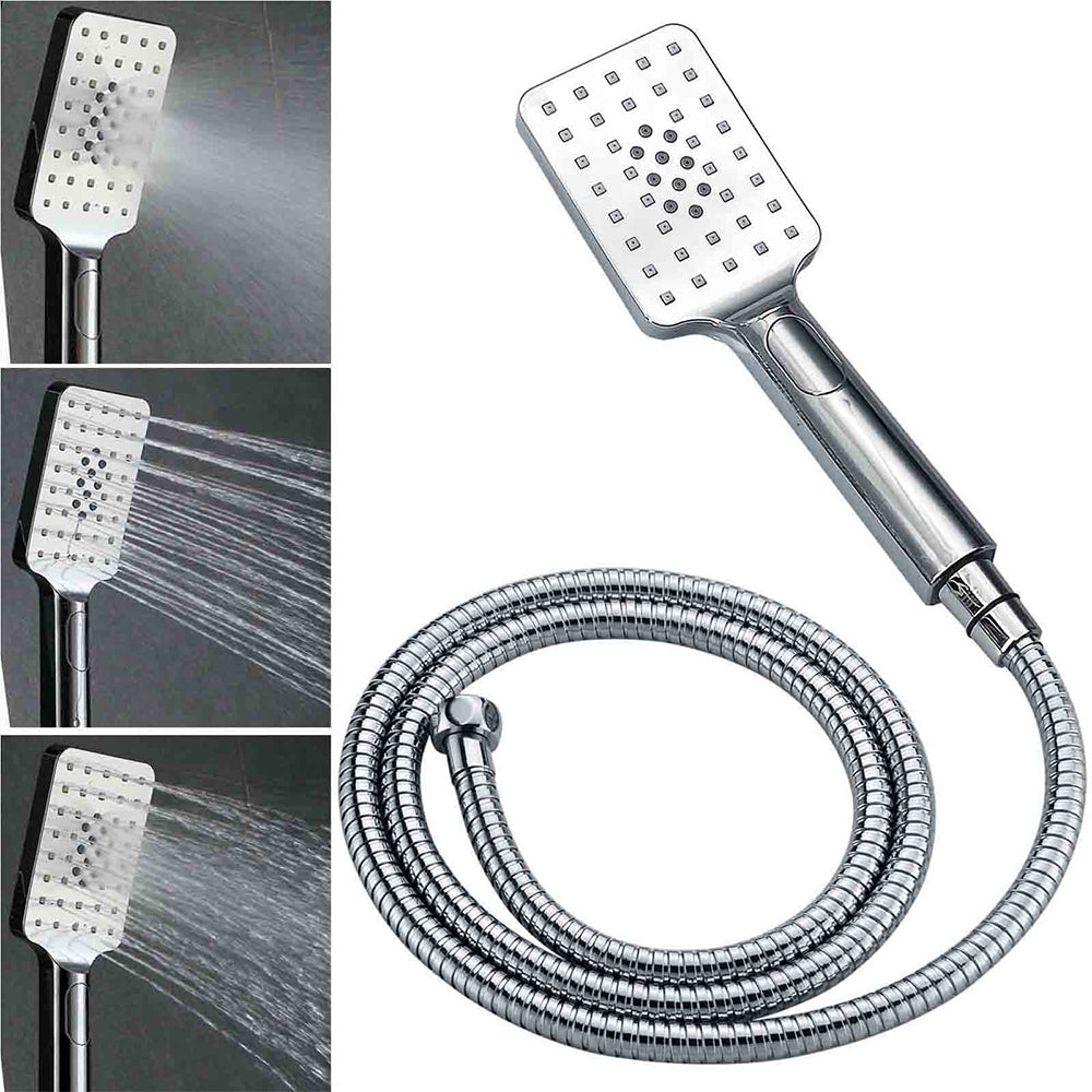 WELS Square Twin Shower Head Chrome 12 inch 3 Mode Handheld Diverter Wall Arm Set
