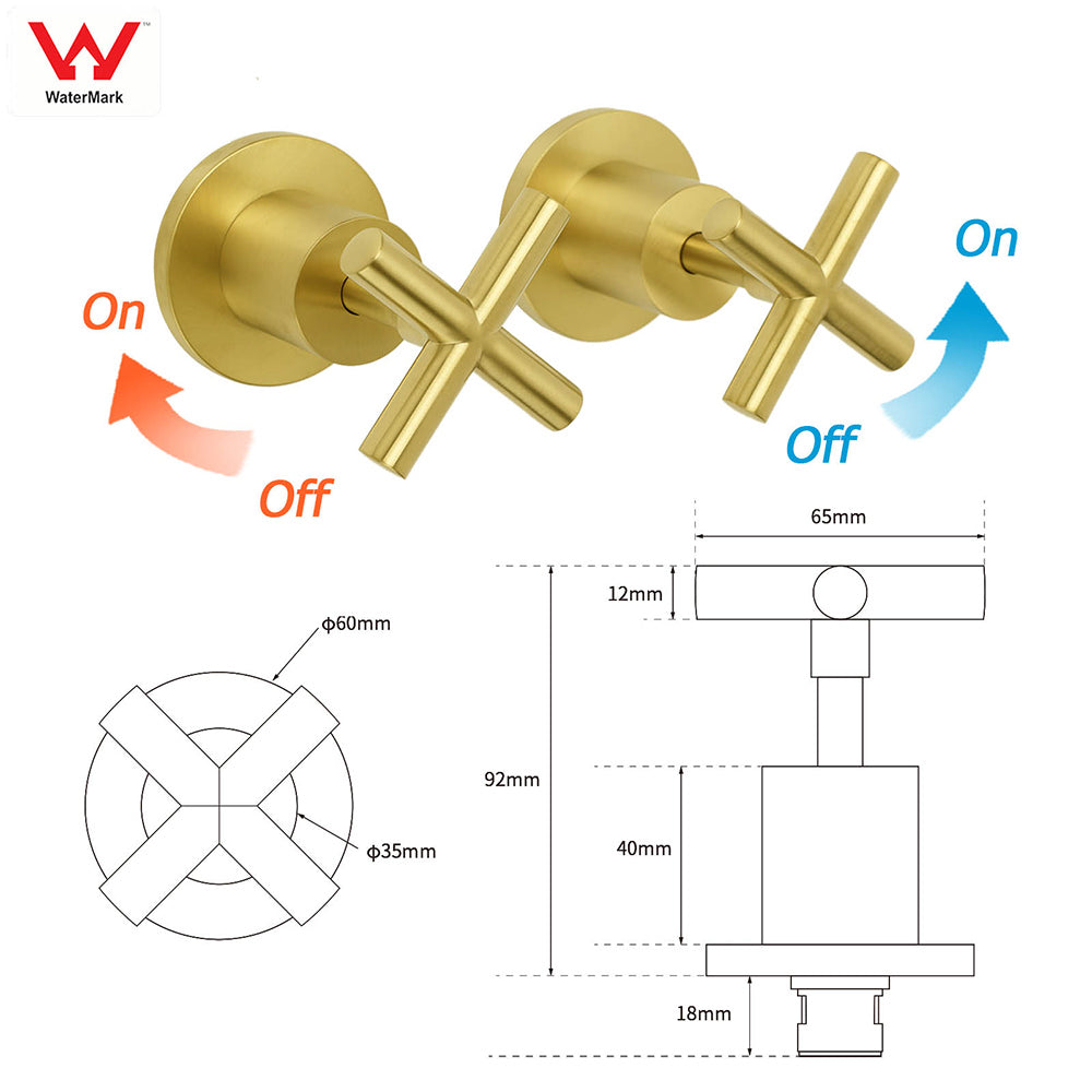 WELS Brushed Gold Round 2in1 Shower Head Set Diverter Wall Arm Metal Handheld With Mixer