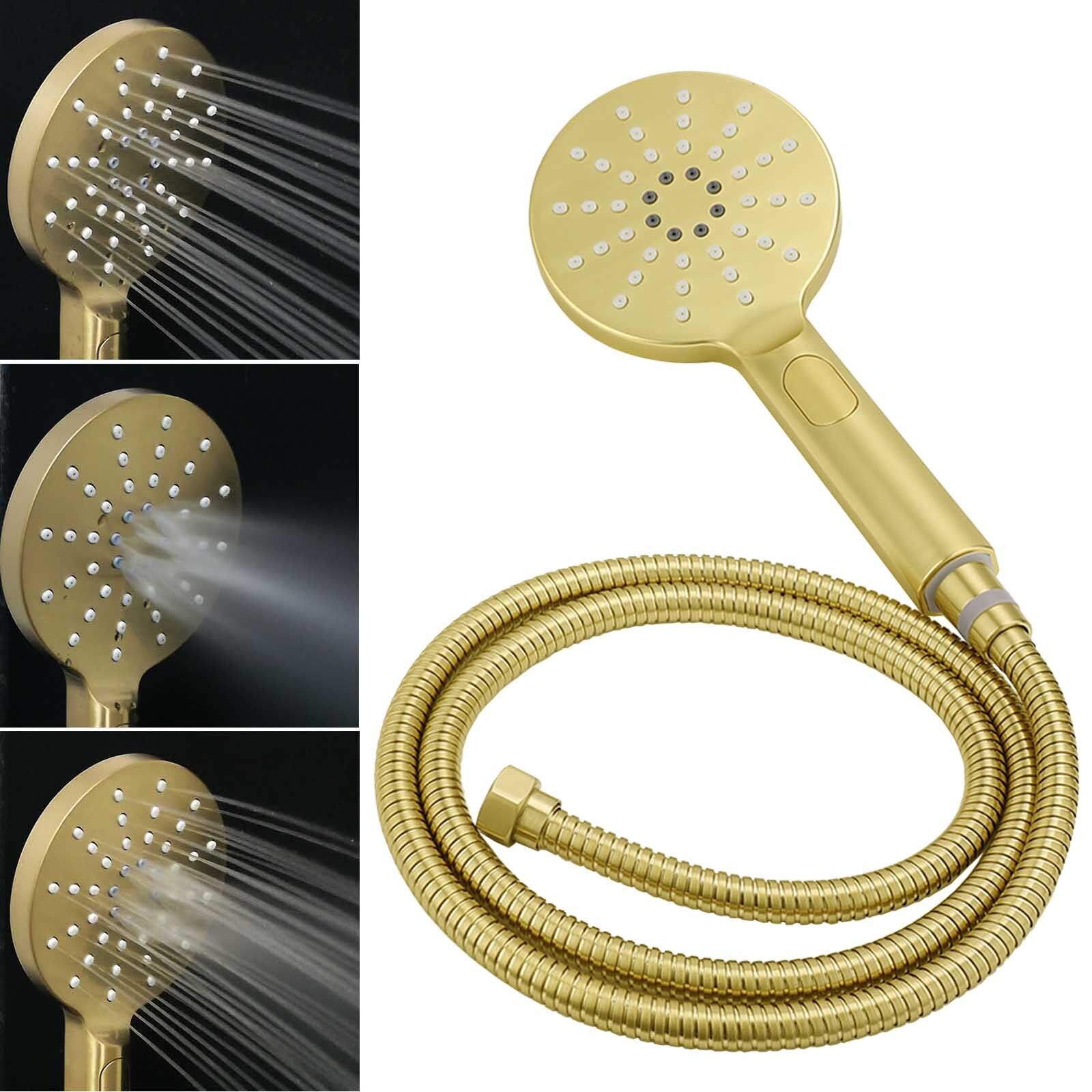 WELS Brushed Gold Round 2in1 Shower Head Set Diverter Wall Arm Metal Handheld With Mixer