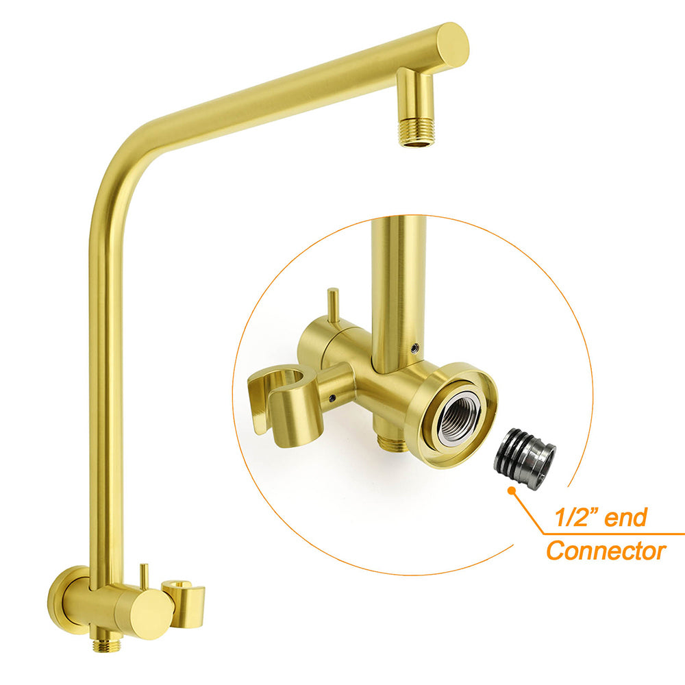 WELS Brushed Gold Round 2in1 Shower Head Set Ergonomic Handheld Gooseneck Arm Twin Taps
