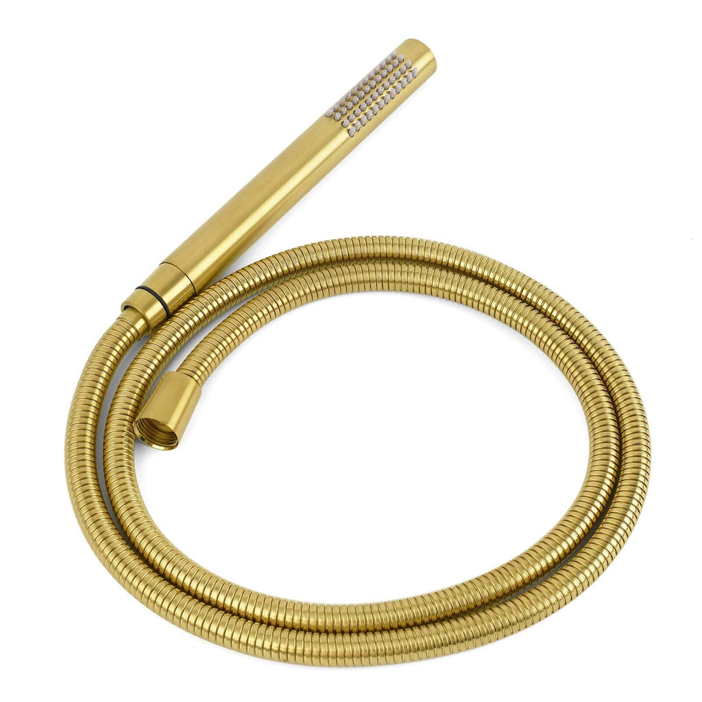 WELS Brushed Gold Round Twin Shower Head Set Diverter Wall Arm Metal Handheld With Mixer