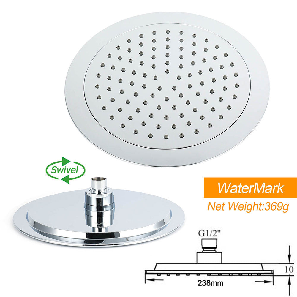 WELS Chrome 9" Rain Shower Head 3 Modes Handheld Rose Slide Rail Set Diverter