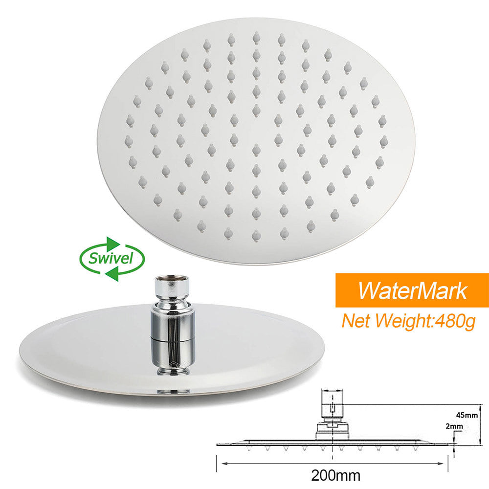 Chrome Double Square 8" Shower Head Set 3 Function Handheld Rail Diverter Arm + Taps