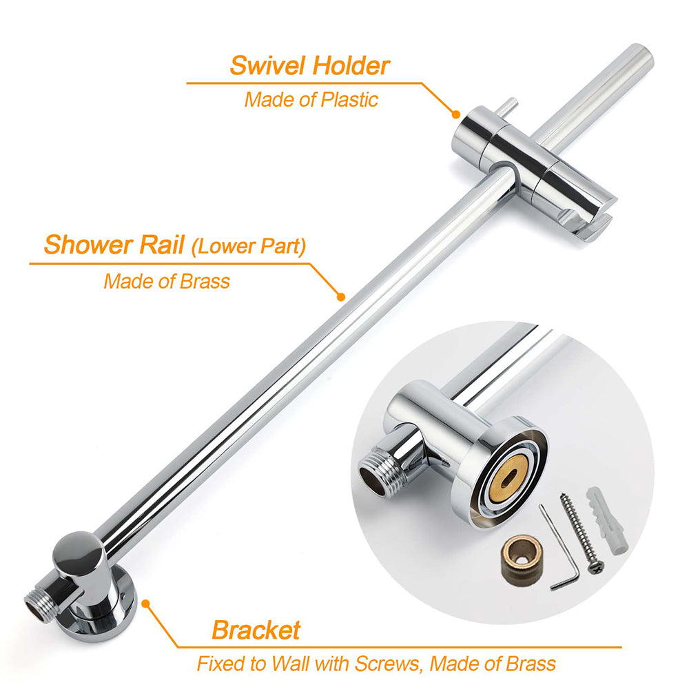 Chrome 250mm Rain Shower Head Round Handheld Sliding Rail Diverter Arm Twin Taps Set