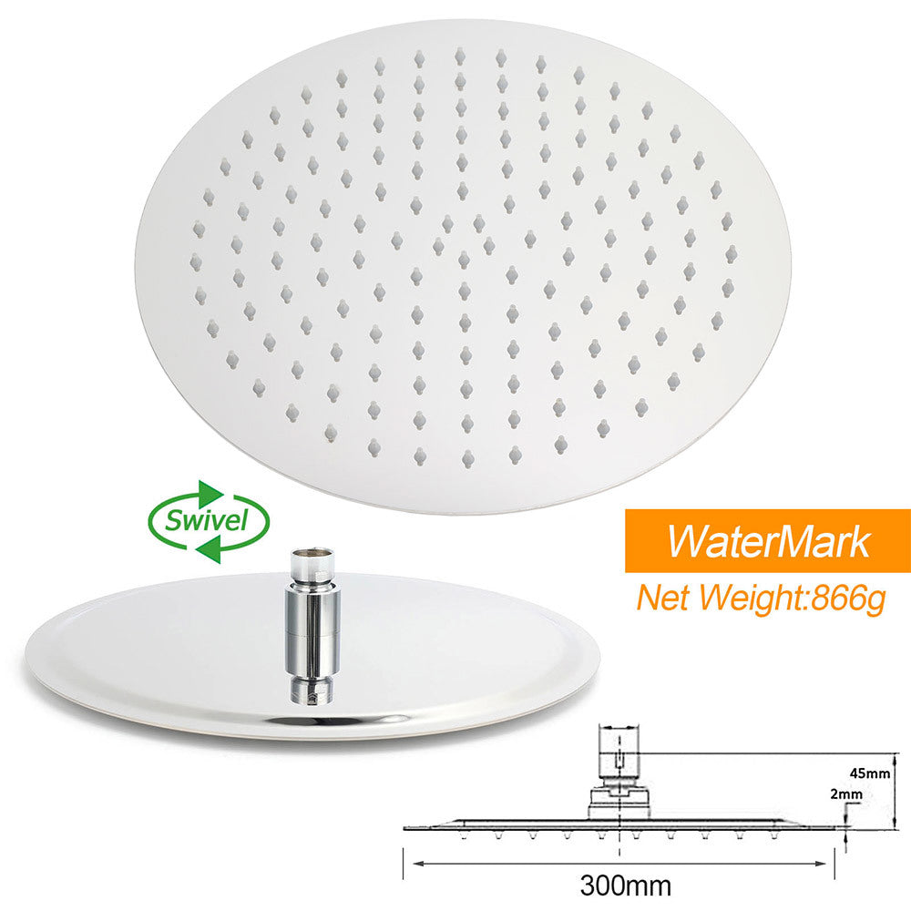 WELS Round Shower Head Handheld Sliding Rail Arm Chrome 12" Rainfall 2in1 Mixer Set