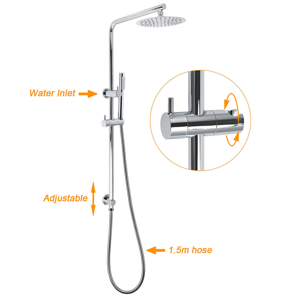 Bathroom Round 8" Rain Shower Head Single Mode Brass Handheld Spray Rail Arm Set