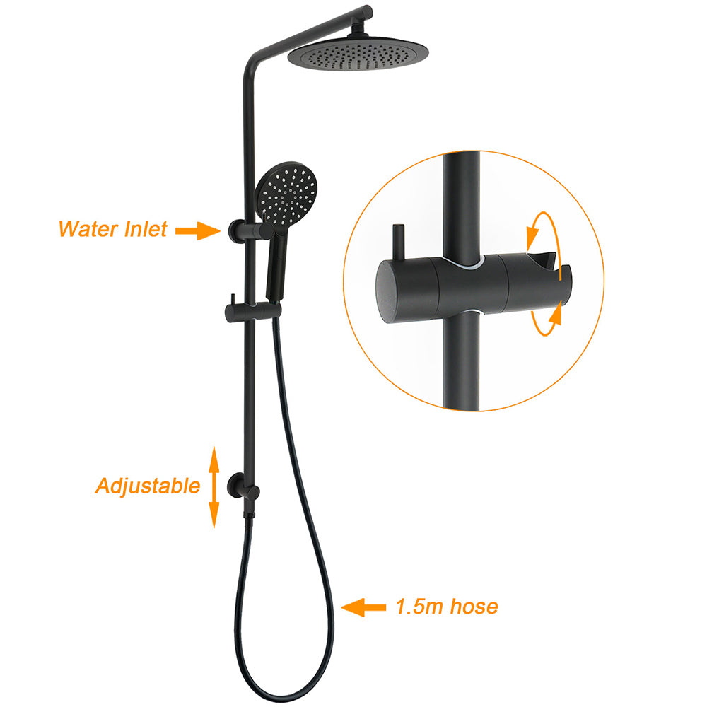 Matt Black 2in1 Round 9" Rainfall Shower Head & 3 Modes Handheld Silde Rail Set