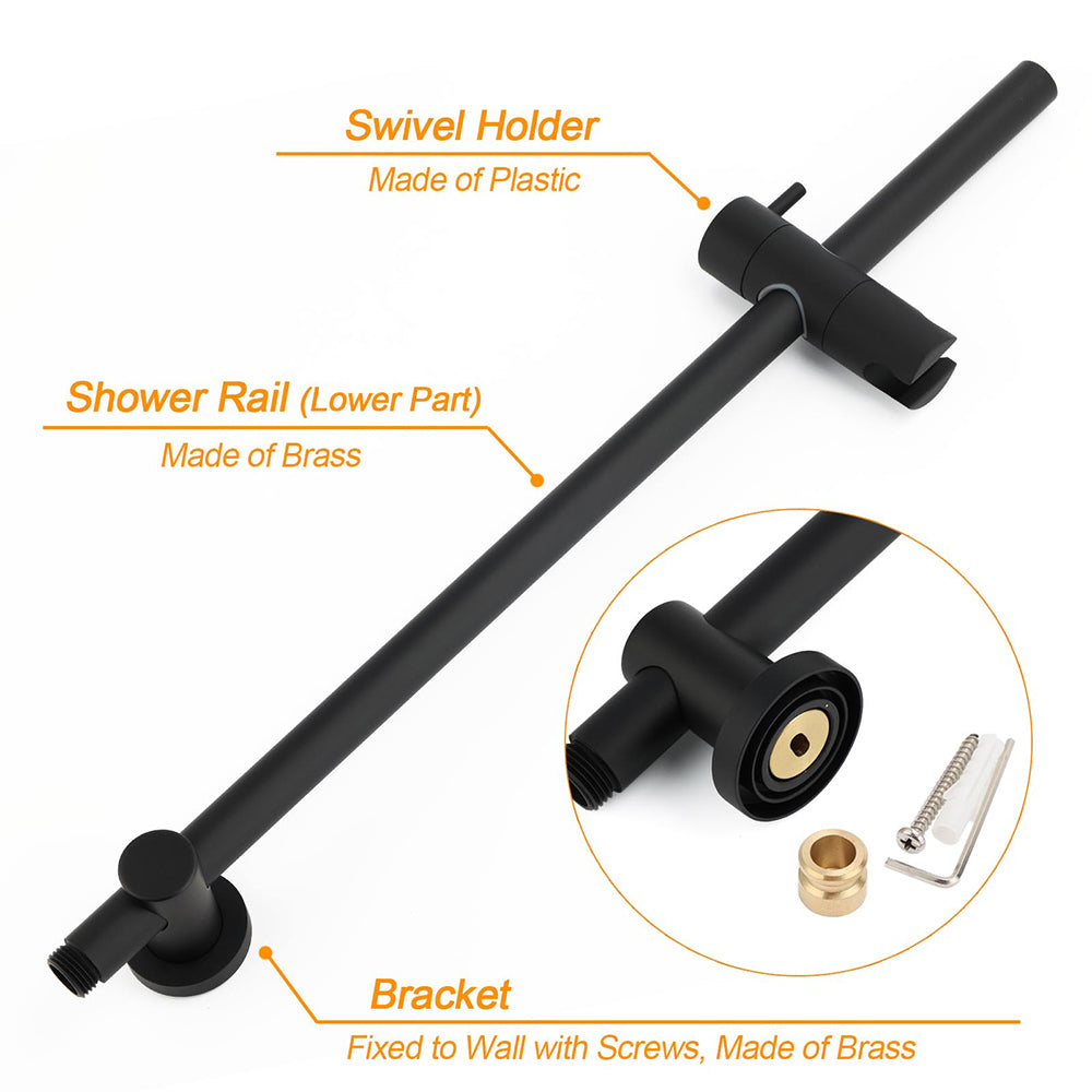 Matt Black Round 300mm Rain Shower Head Brass Handheld Riser Rail Set Diverter Mixer