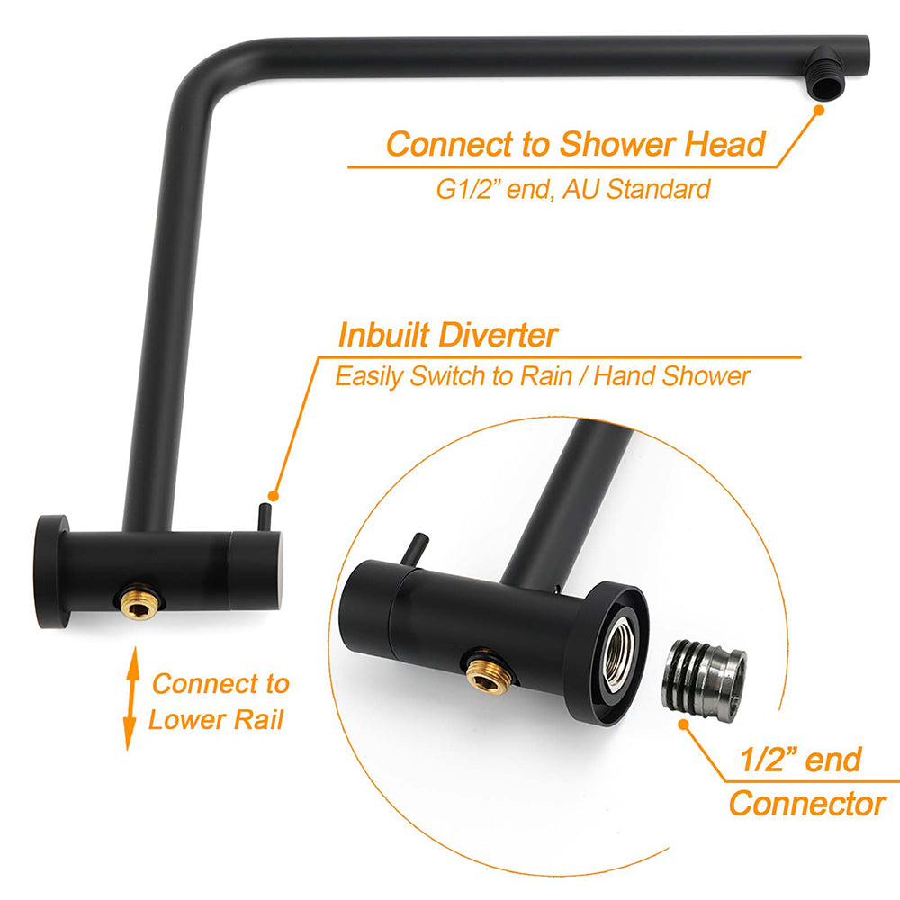 Matt Black Round 300mm Rain Shower Head Brass Handheld Riser Rail Set Diverter Mixer