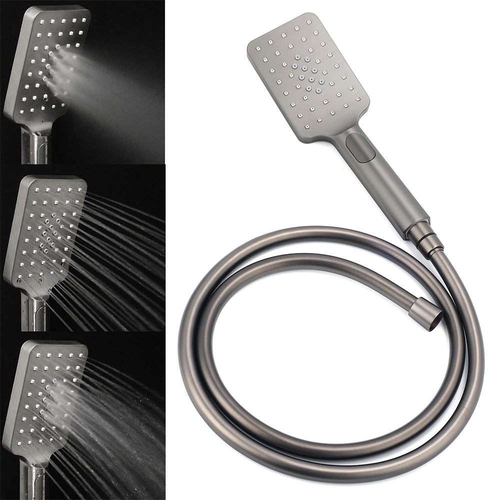 Gun Metal Double Square Shower Head Set 10" Rain Handheld Sliding Rail Diverter