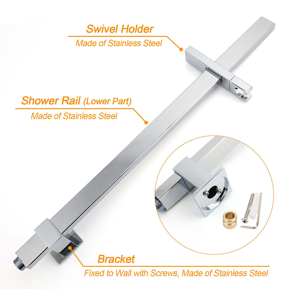 WELS Dual Square Shower Set Large 16" Rain Shower Head 3 Function Handheld Rail Arm