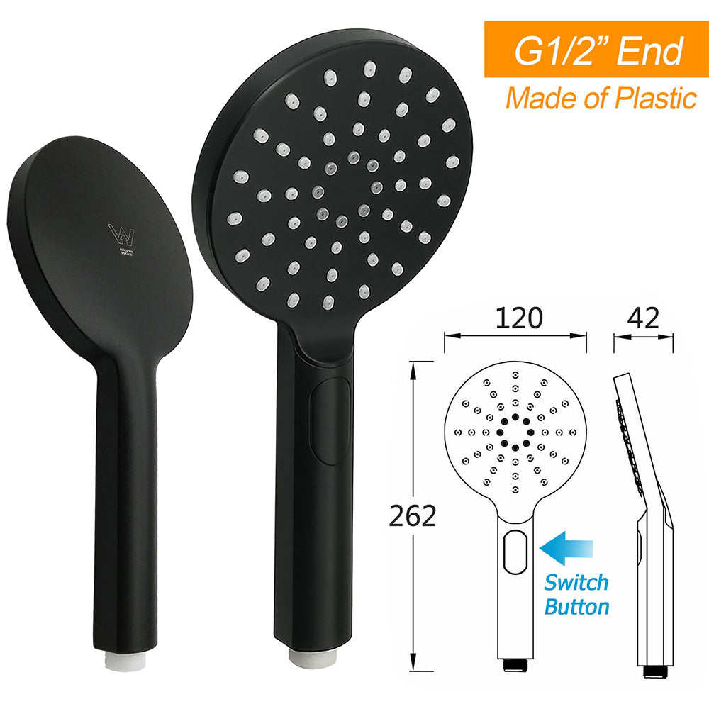 Matte Black Large 12" Round Shower Head Twin Set Handheld Diverter Wall Rail Arm