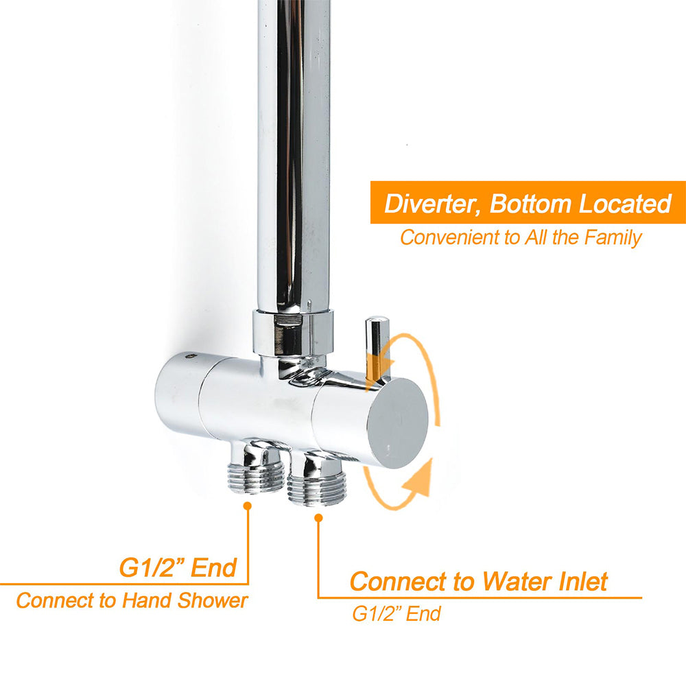 Chrome 10" Round Rain Handheld Twin Shower Head Arm Sliding Rail Arm Double Taps