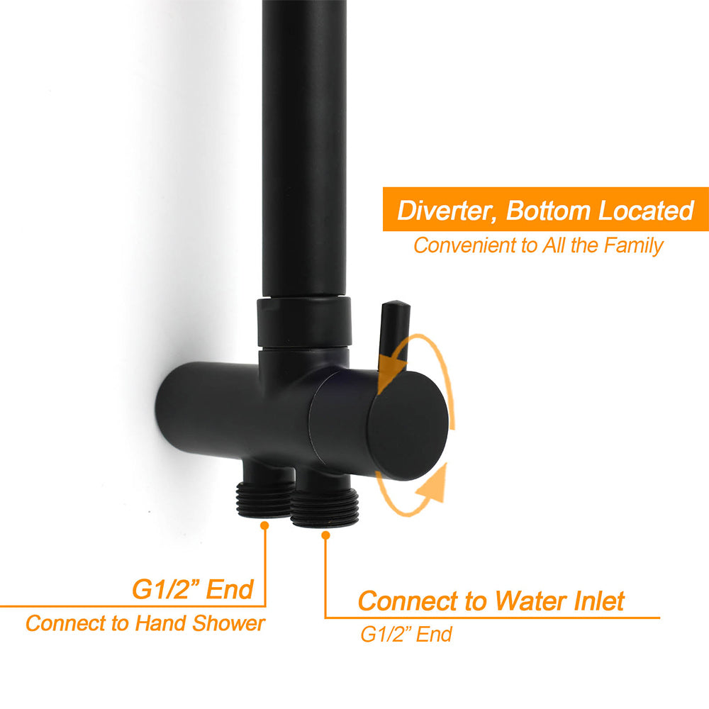 WELS Matt Black 9" Round Rain Shower Head Handheld Adjustable Rail Arm Elbow 2in1 Set