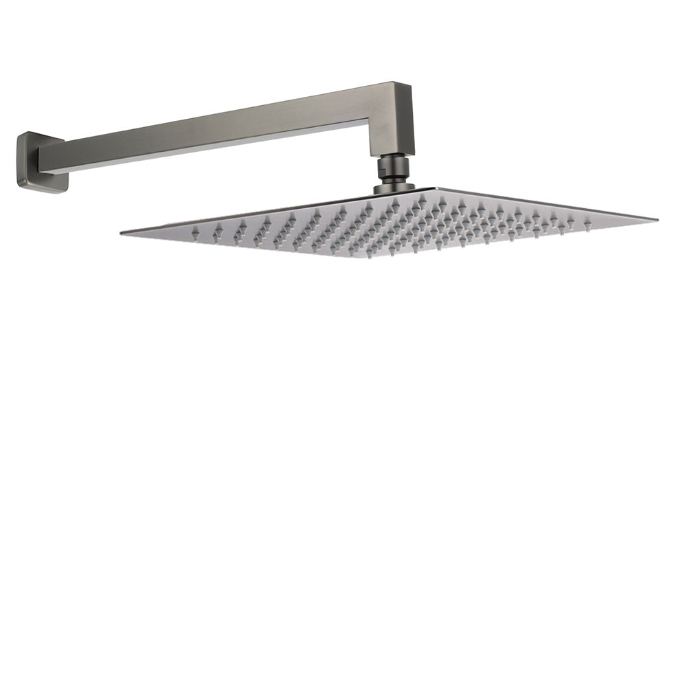 Gun Metal 12" Square Large Rainfall Shower Head 400mm Straight Wall Mounted Arm Set