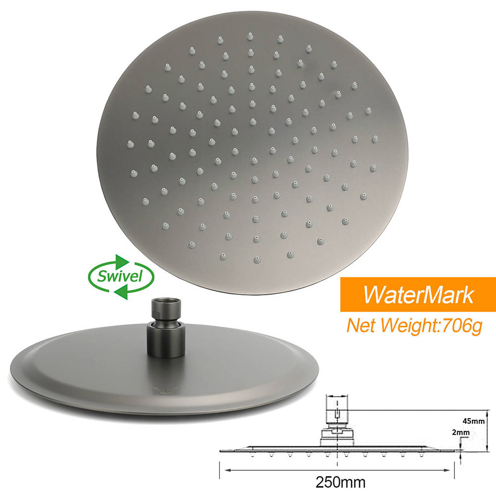 WELS Gunmetal Round 10" Twin Shower Head 3 Modes Handheld Slide Rail Diverter Arm
