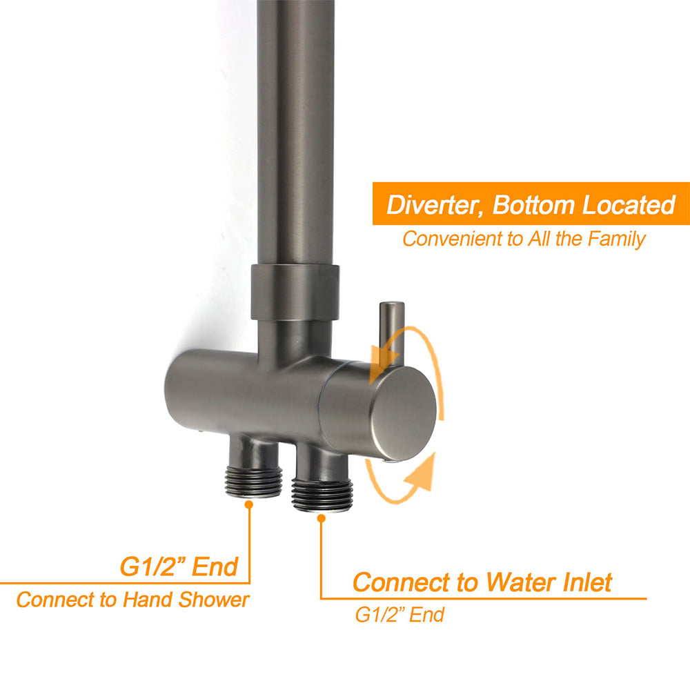 WELS Gun Metal Dual Round Shower Head 10" Rain Head Stainless Steel Handheld Sliding Rail Diverter Set