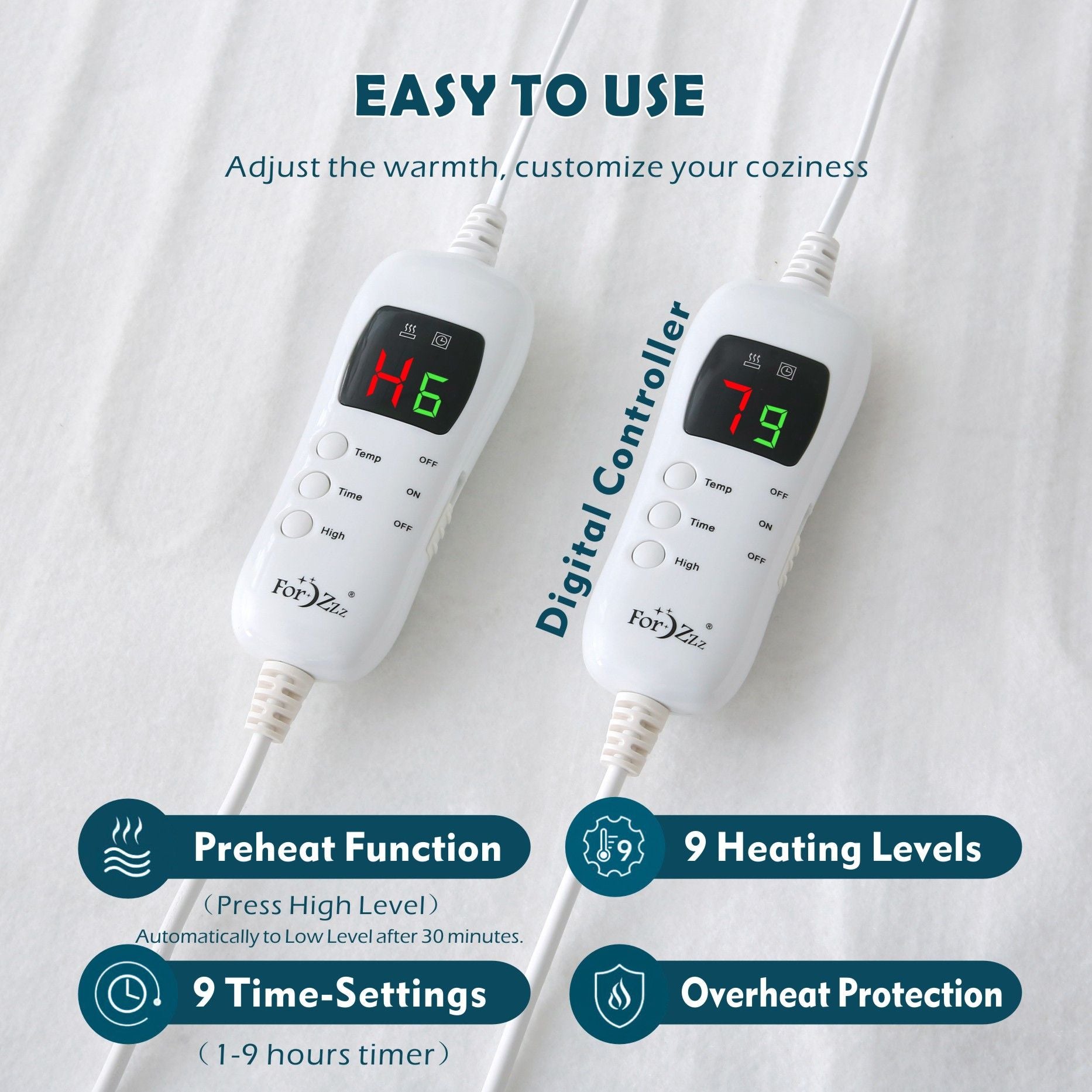 Fitted Heated Mattress Pad with 9 Heat Settings – Double