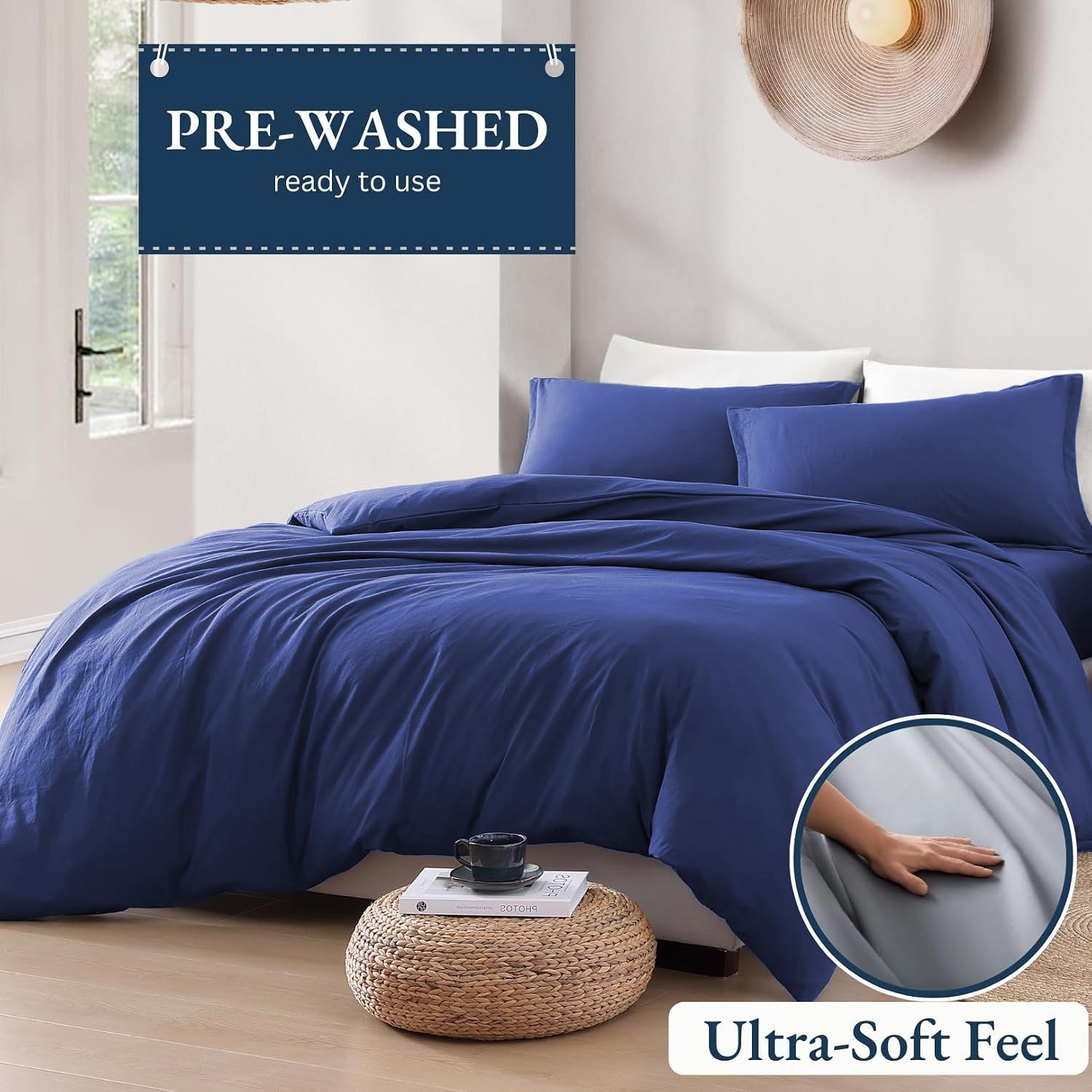 Hotel Soft Microfiber Duvet Cover Set-2000TC Quilt Cover Set & Pillowcases -1 Donna Cover Zipper Closure & 1 x Pillowcases-Breathable Bedding - Wrinkle, Fade, Stain Resistant(Royal blue,Double)