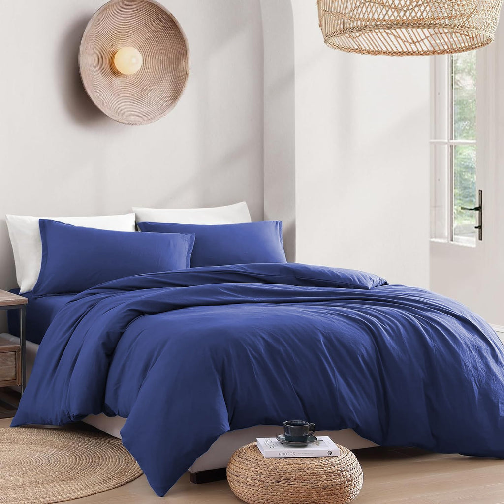 Hotel Soft Microfiber Duvet Cover Set-2000TC Quilt Cover Set & Pillowcases -1 Donna Cover Zipper Closure & 1 x Pillowcases-Breathable Bedding - Wrinkle, Fade, Stain Resistant(Royal blue,Double)