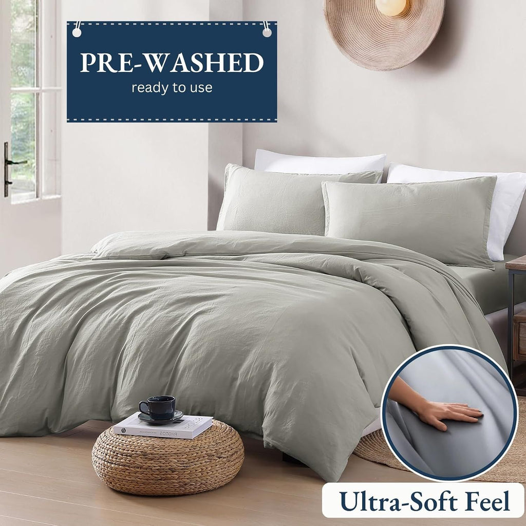 Solid Microfibre Quilt Cover Set – Grey, Double
