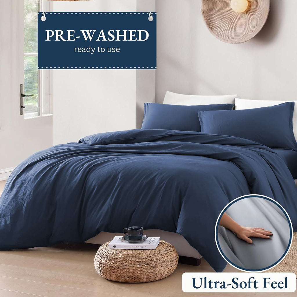Hotel Soft Microfiber Duvet Cover Set-2000TC Quilt Cover Set & Pillowcases -1 Donna Cover Zipper Closure & 1 x Pillowcases-Breathable Bedding - Wrinkle, Fade, Stain Resistant(Navy,Double)