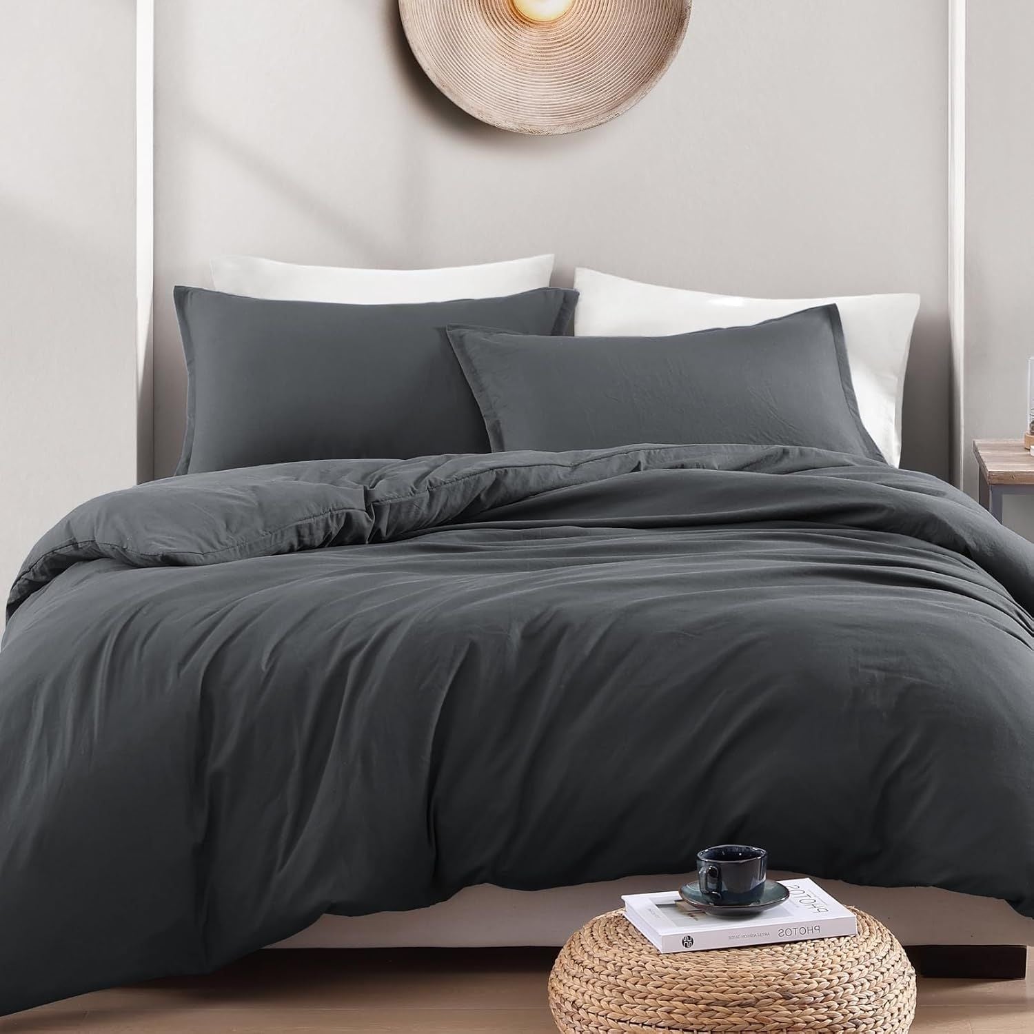 Solid Microfibre Quilt Cover Set – Dark Grey, Double