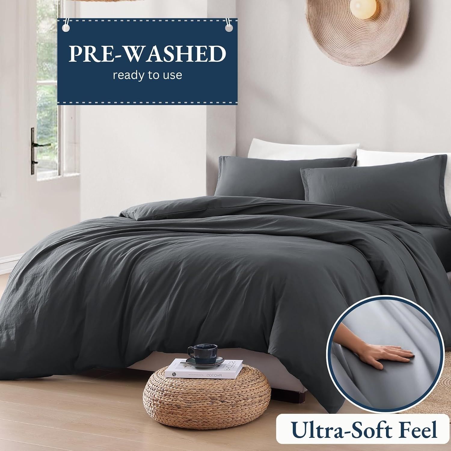 Solid Microfibre Quilt Cover Set – Dark Grey, Double