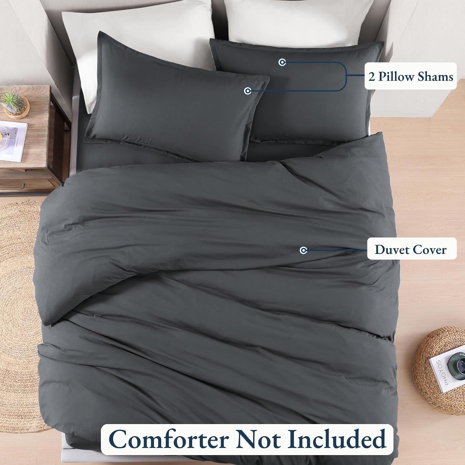 Solid Microfibre Quilt Cover Set – Dark Grey, Double