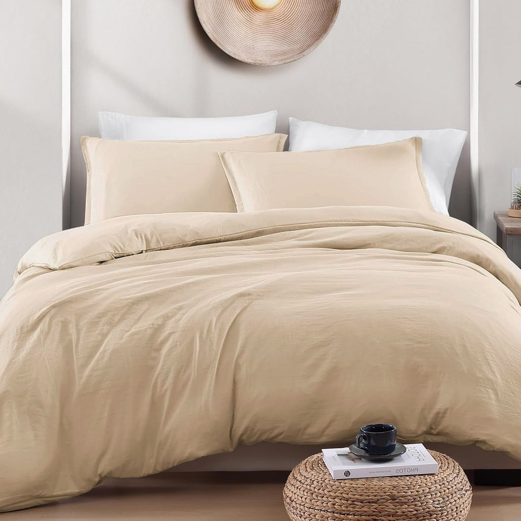 Solid Microfibre Quilt Cover Set – Camel Beige, Double
