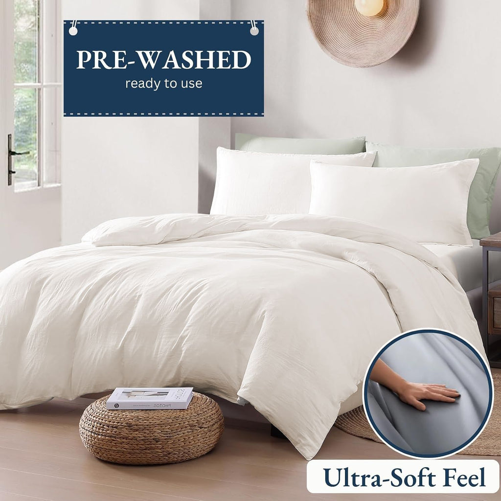 Hotel Soft Microfiber Duvet Cover Set-2000TC Quilt Cover Set & Pillowcases -1 Donna Cover Zipper Closure & 1 x Pillowcases-Breathable Bedding - Wrinkle, Fade, Stain Resistant(Raw white,King)