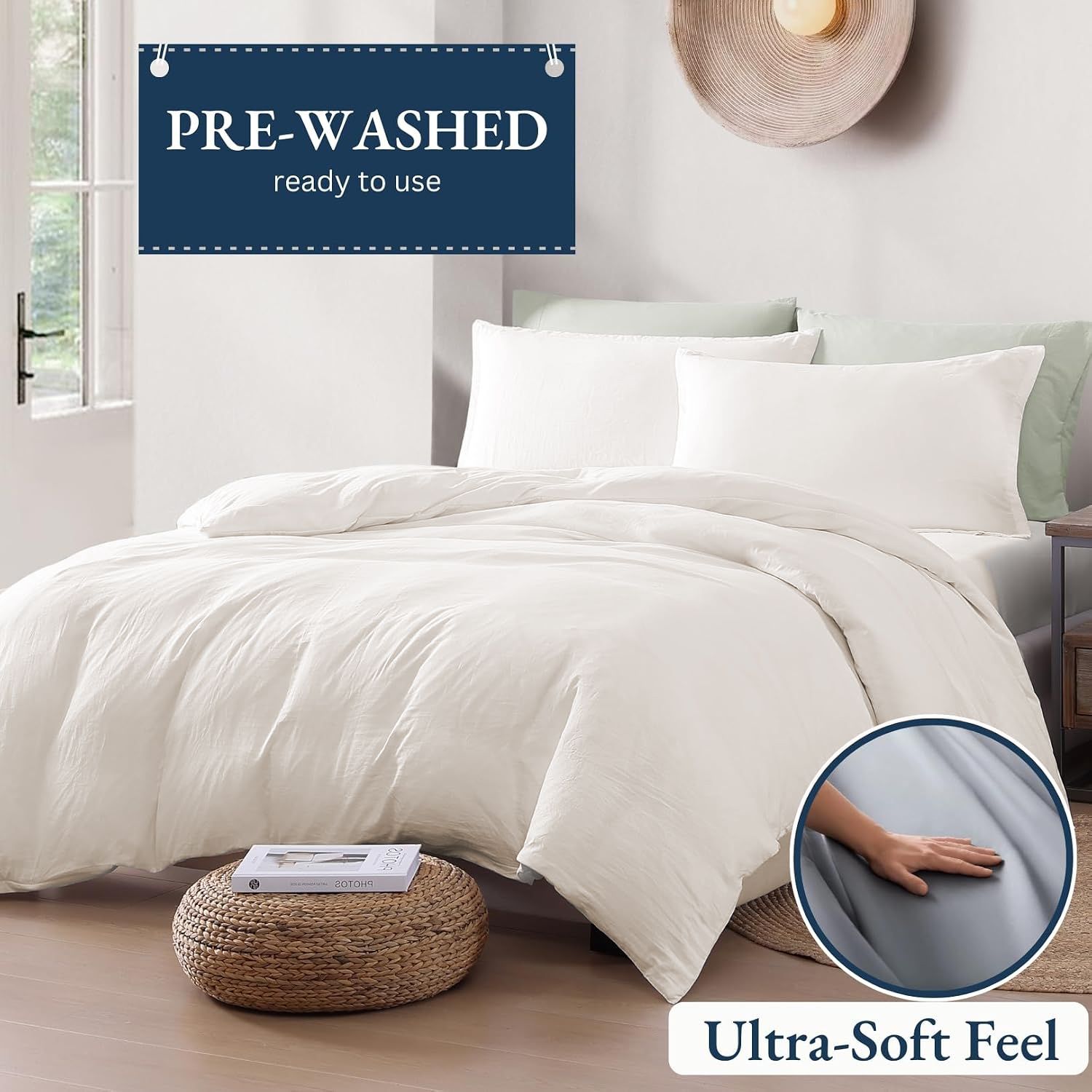 Hotel Soft Microfiber Duvet Cover Set-2000TC Quilt Cover Set & Pillowcases -1 Donna Cover Zipper Closure & 1 x Pillowcases-Breathable Bedding - Wrinkle, Fade, Stain Resistant(Raw white,King)