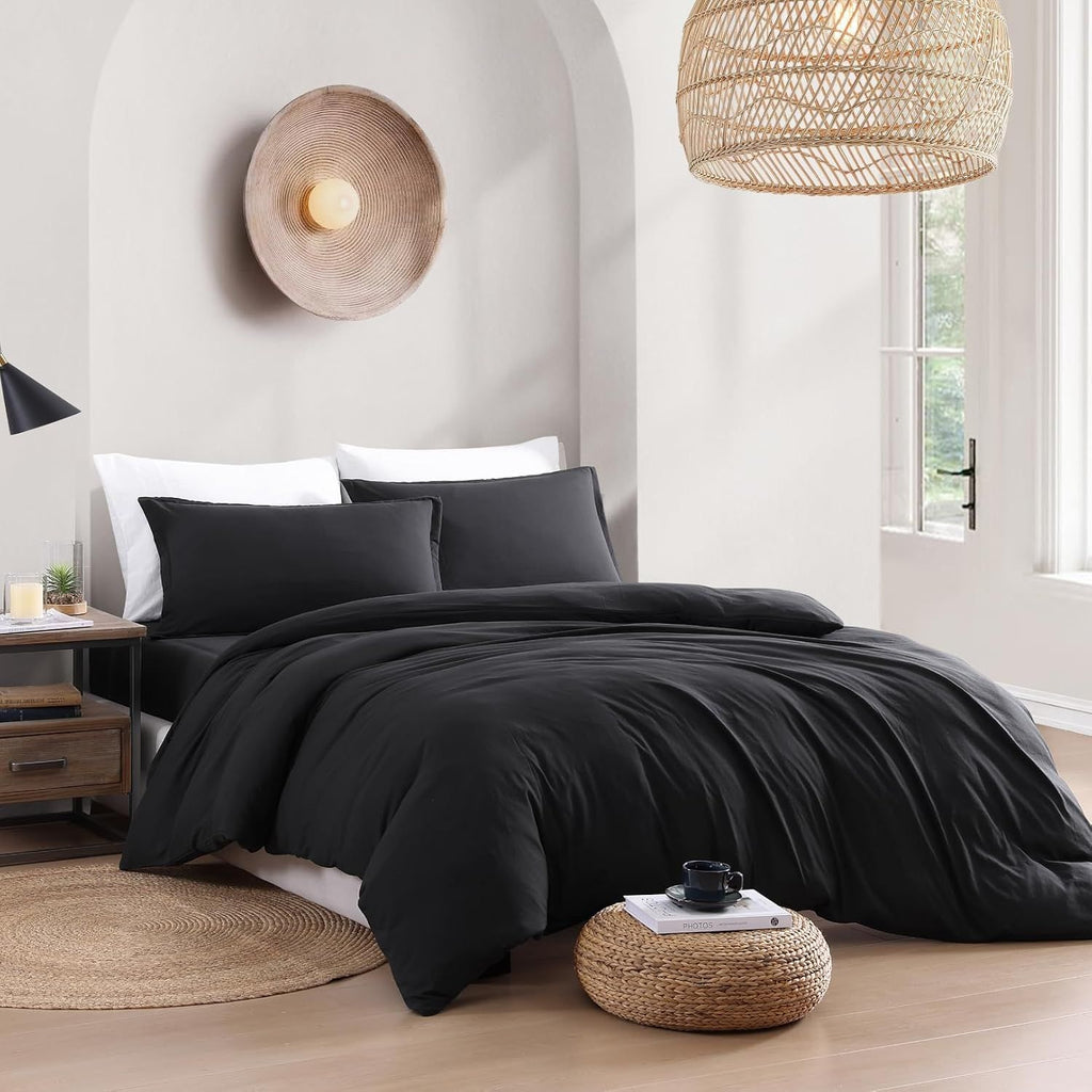 Solid Microfibre Quilt Cover Set – Black, King